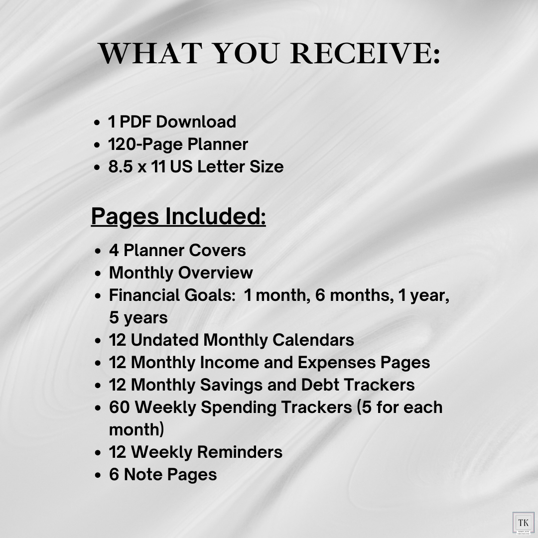 What You Receive Page, 1 PDF Download, 120-Page Planner, 8.5 x 11 US Letter Size