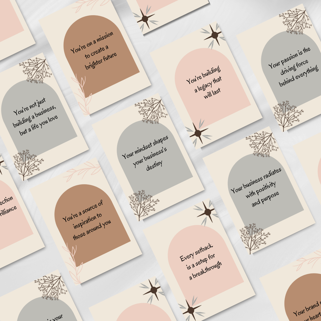 50 Positive Affirmation Cards for Businesswomen, Boho Theme, Printable