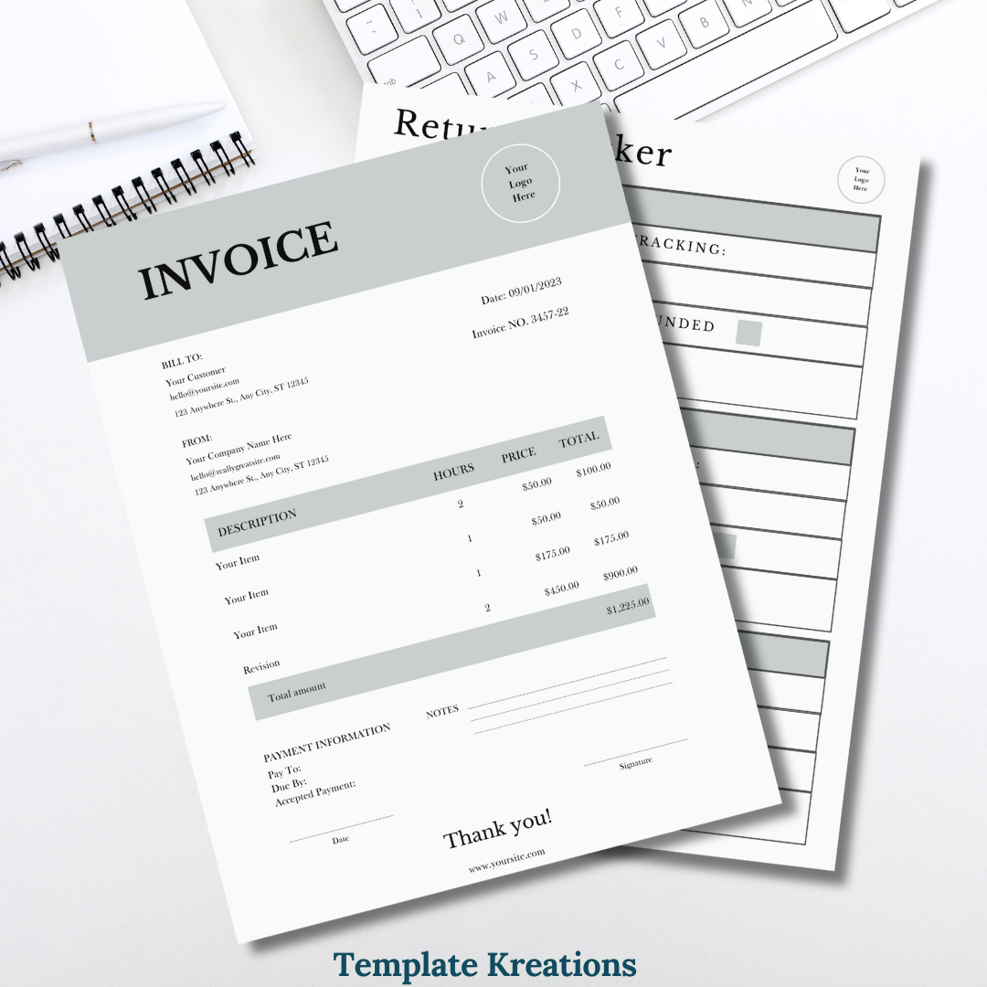 Small Business Forms Bundle Template. Sage Color. 10 Pages. Sizes A4 and 8.5 x 11 US Letter Size. Includes invoices, order forms, t-shirt order forms, tumbler order forms, order tracker, return tracker. Canva template. Template Kreations