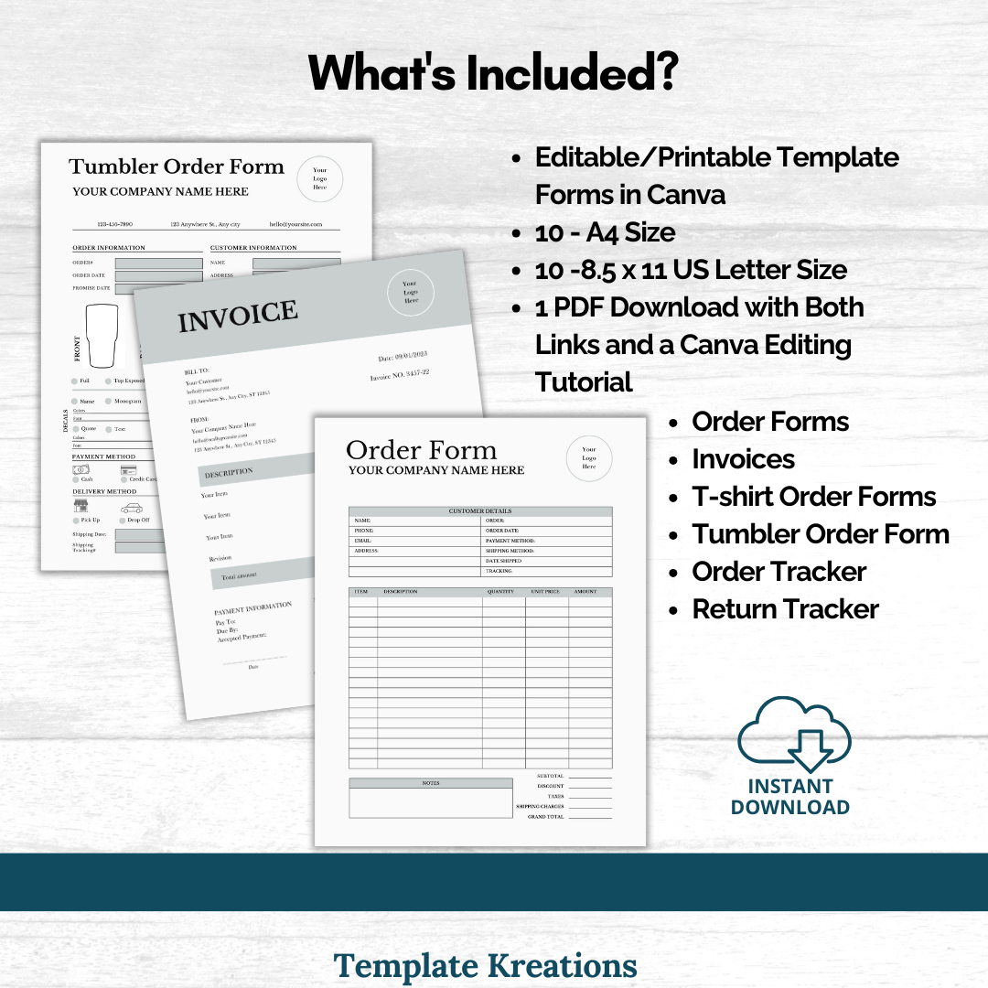 Small Business Forms, Small Business Order Form Bundle, Business Forms, Invoices, Business Form Bundle, Editable Order Form Template, Canva