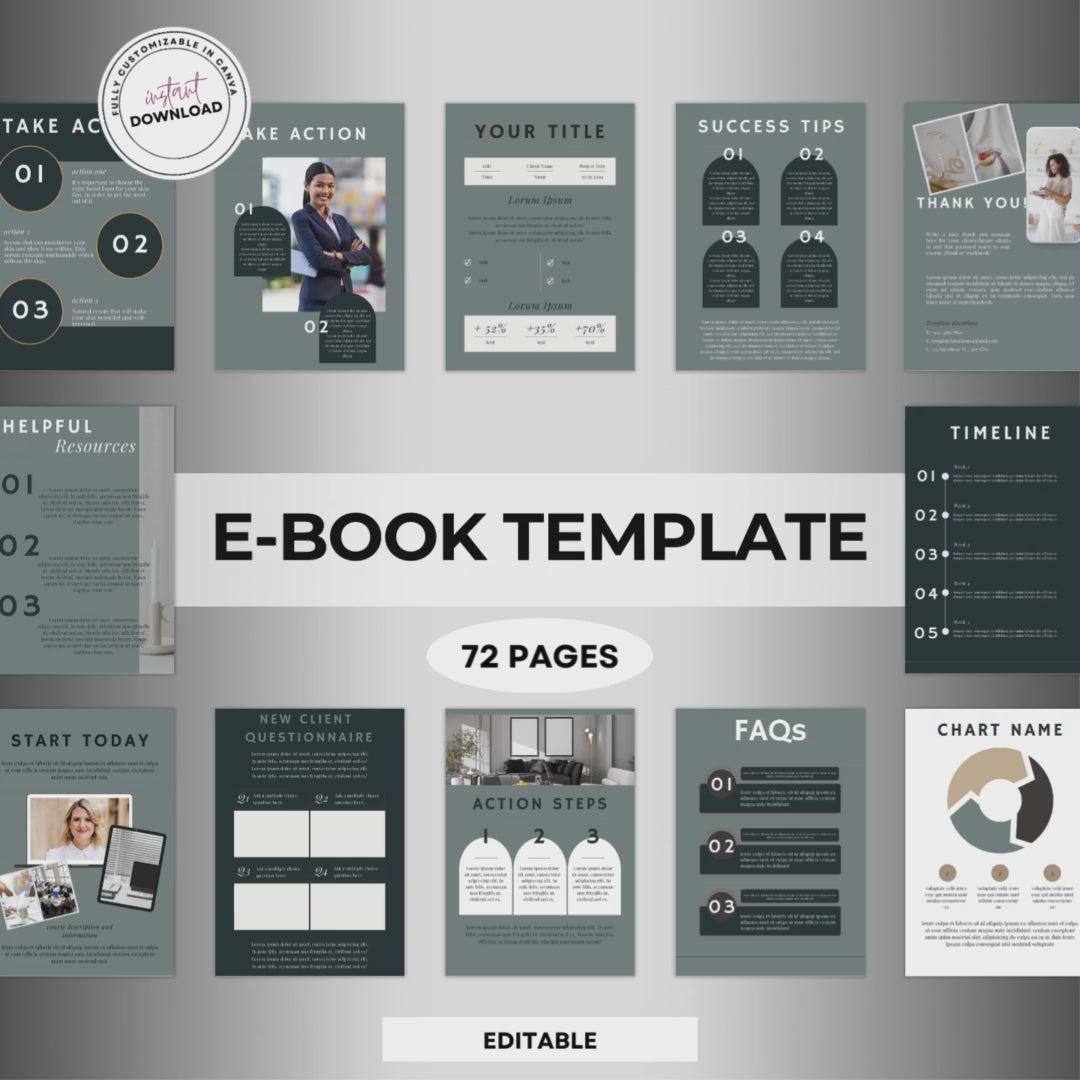 Video of E-Book Template or Workbook Template, Multiuse, 72 Pages, Editable, Printable, Canva Template, Sage Green with Dark Green, Tan and Dark Brown Accent Colors, by Template Kreations